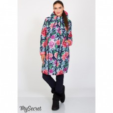 Зимнее двухстороннее пальто Kristin коралловое с цветочным принтом ЮЛА МАМА