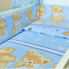 Защита на кроватку Мишка с подушкой голубая 4 части на молнии, Украина