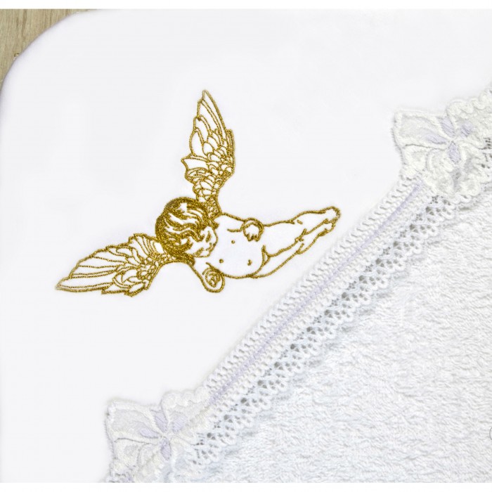 Крыжма махровая с капюшоном Летящий ангел золото, PUSHA